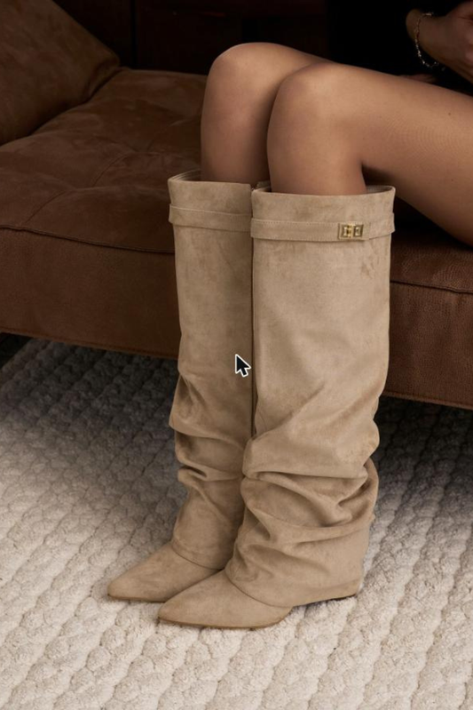 Vienna Slouchy Suede Boots - Beige