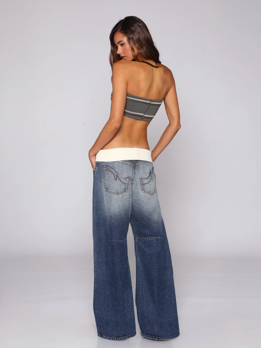 Fold-Over Jeans - Blue