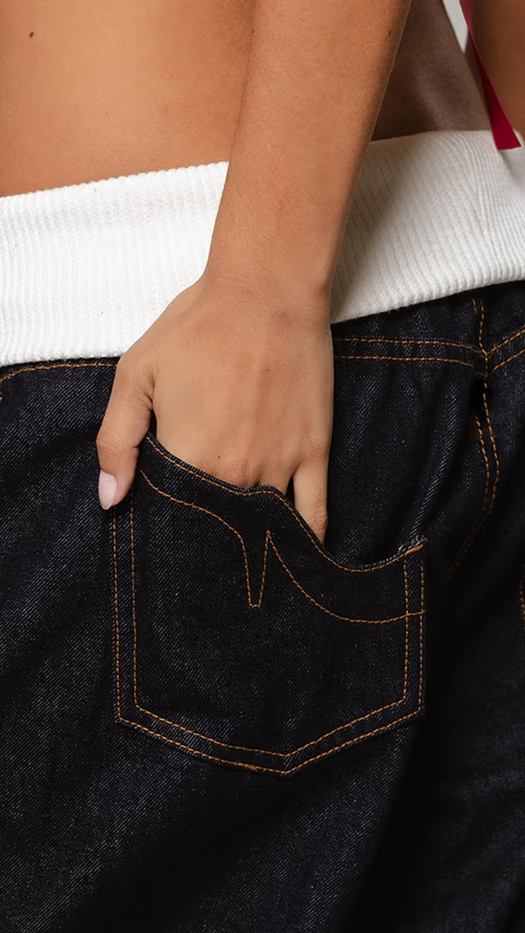 Fold-Over Jeans - Black