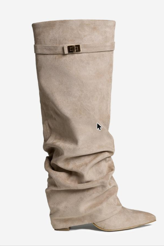 Vienna Slouchy Suede Boots - Beige