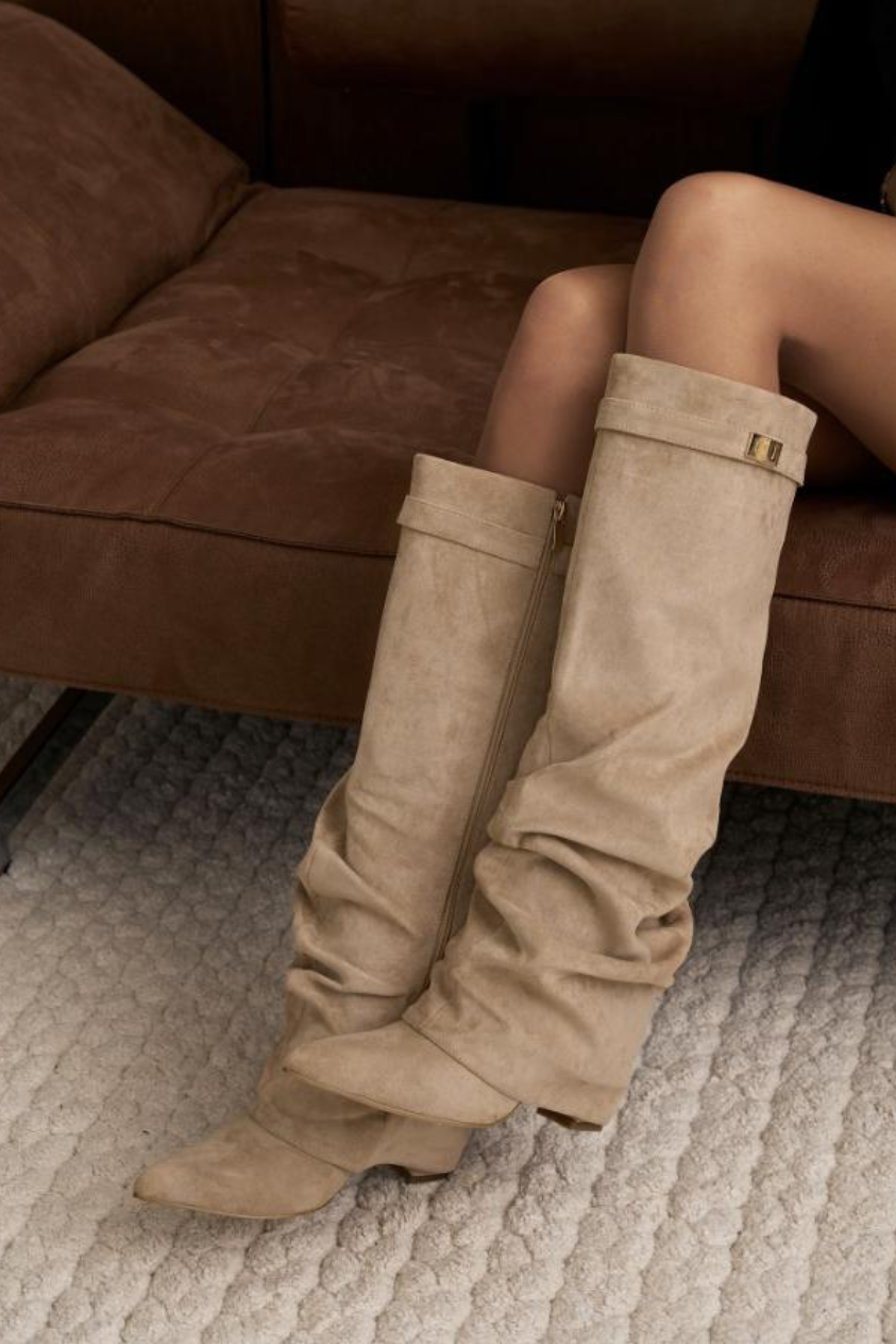 Vienna Slouchy Suede Boots - Beige