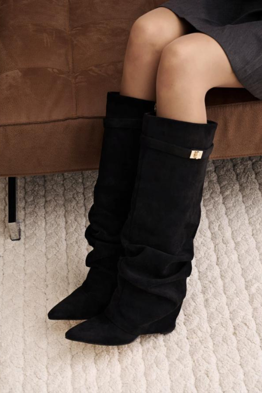 Vienna Slouchy Suede Boots - Black