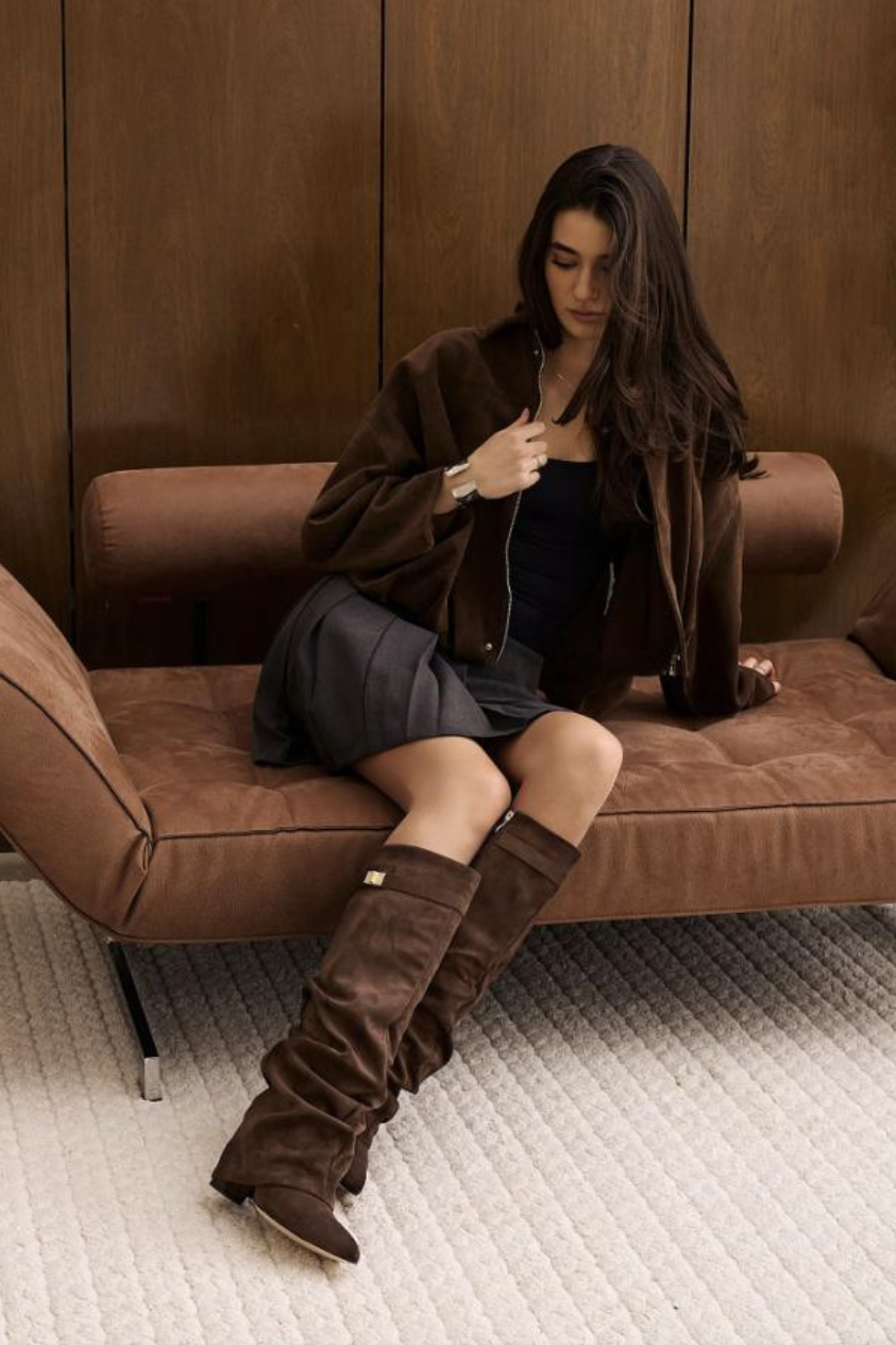 Vienna Slouchy Suede Boots - Espresso