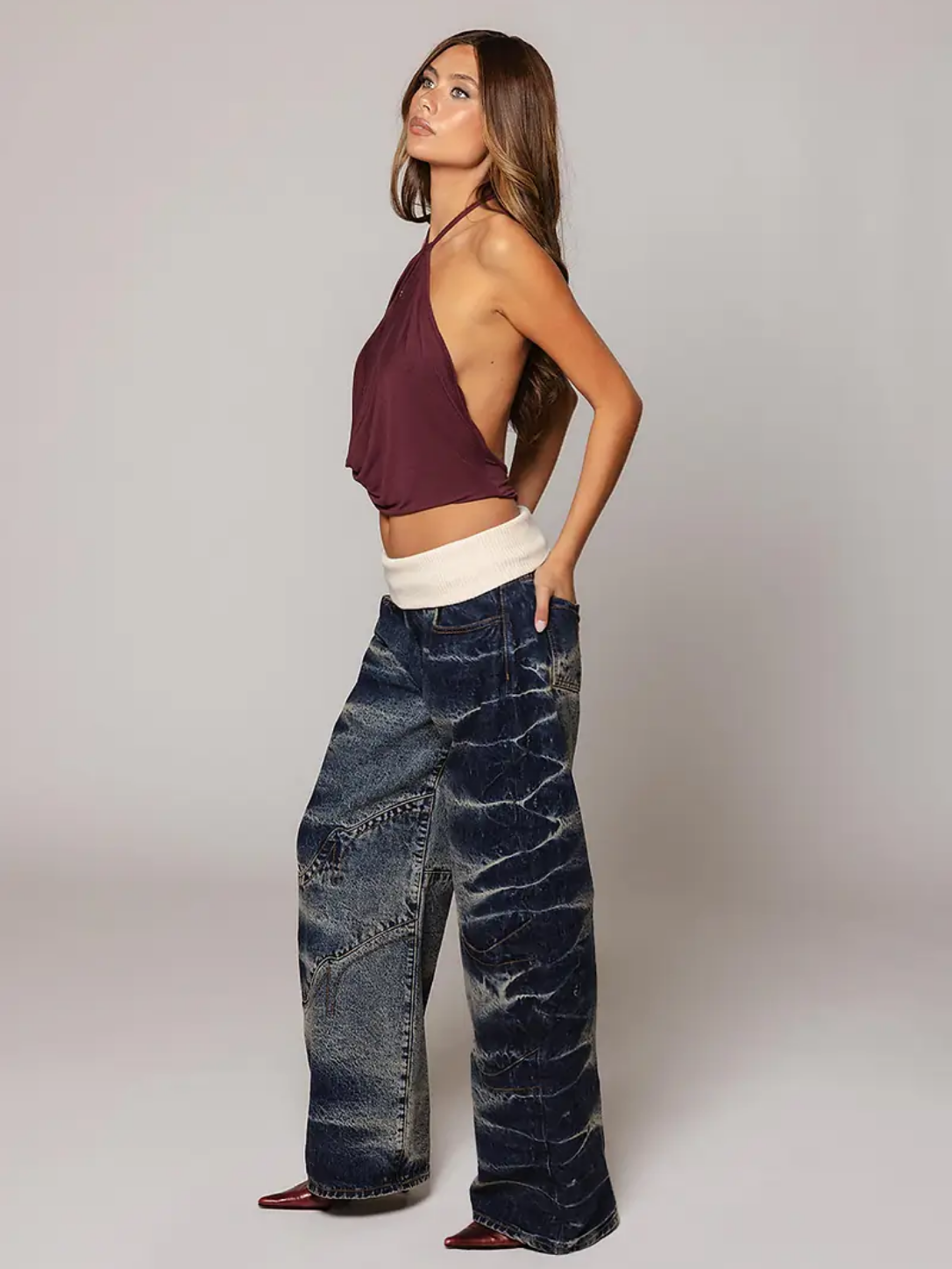 Fold-Over Jeans - Washed