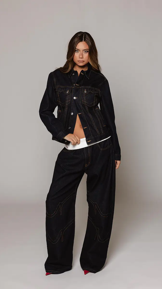 Fold-Over Jeans - Black