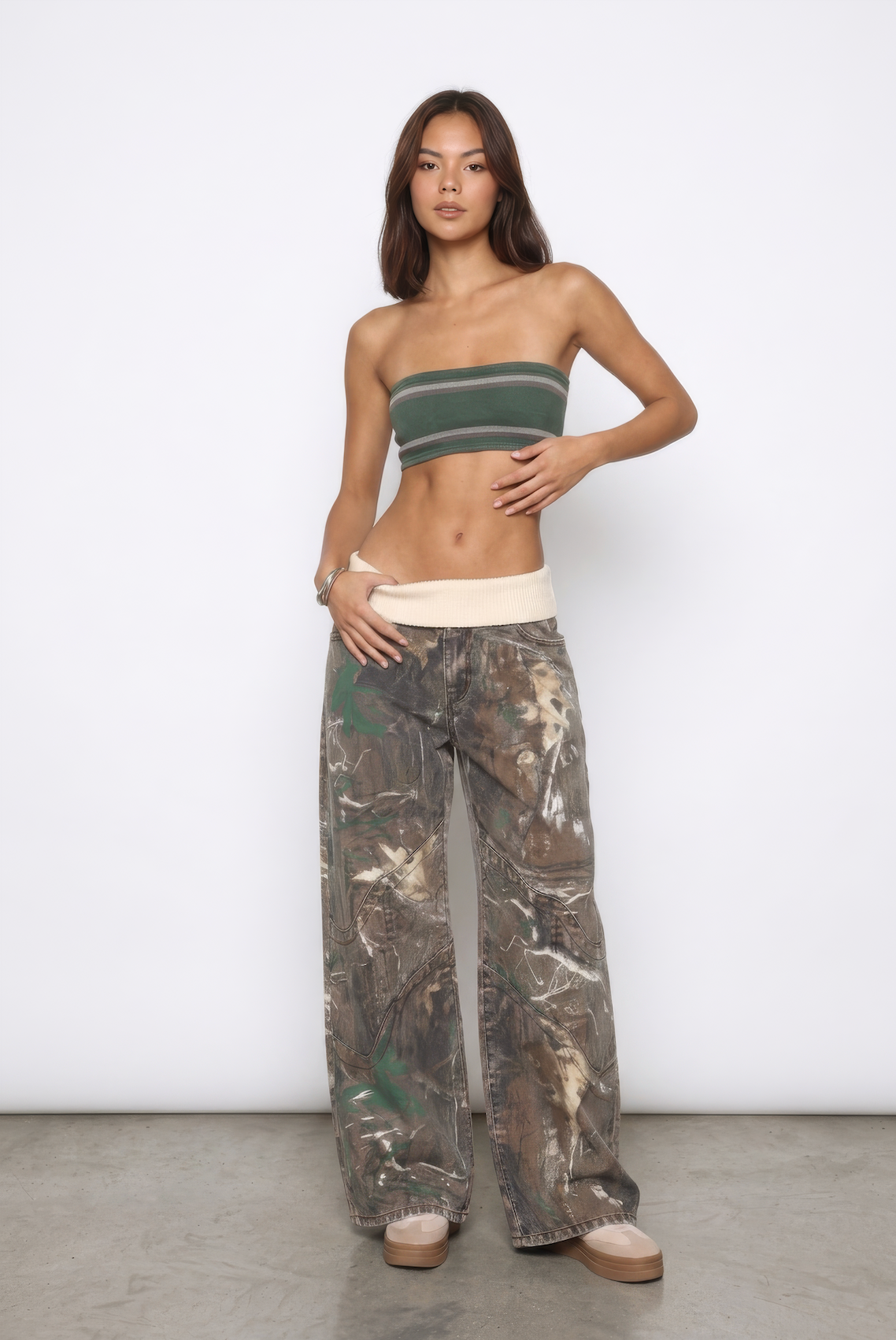 Fold-Over Camo Jeans